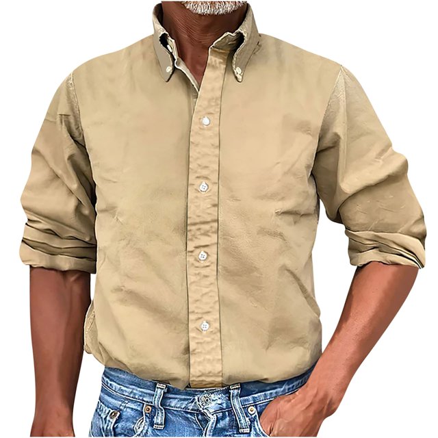 RXIRUCGD Chemise Blouse à Manches Longues pour Homme à Col Rabattu, Kaki, Taille : 2TG