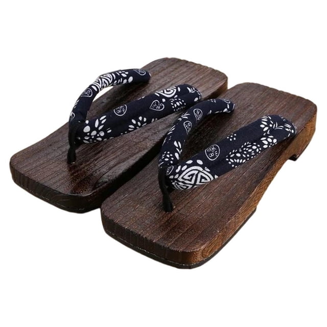 maskred Japanese Clogs Slippers Geta Sandals Flops for Men Women Fashionable and Versatile Blue Square Size 40 2Set