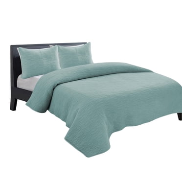 Ensemble de couette Carson de Gouchee Home – Ensemble de literie menthe 3 pièces, coton délavé avec motif à coutures ondulées, couvre-lit doux toutes saisons