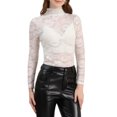 thumbnail image 1 of INSPIRE CHIC Chemisier Haut en Dentelle Florale Transparente à Col Roulé à Manches Longues Transparent pour Femme TP Blanc, 1 of 8