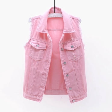 EGNMCR Women's Casual Denim Vest, Sleeveless Frayed Ripped Long Denim, Jean Jacket Women Spring And Solid Sleeveless Jacket Outerwear Women's denim jacket