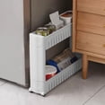 thumbnail image 1 of Heavy-Duty Narrow Storage Rack – 2-Tier Space-Saving Organizer for Kitchen, Bathroom & Refrigerator, Movable White Plastic Shelves (21.2x4.7x15.7in) White, 1 of 6