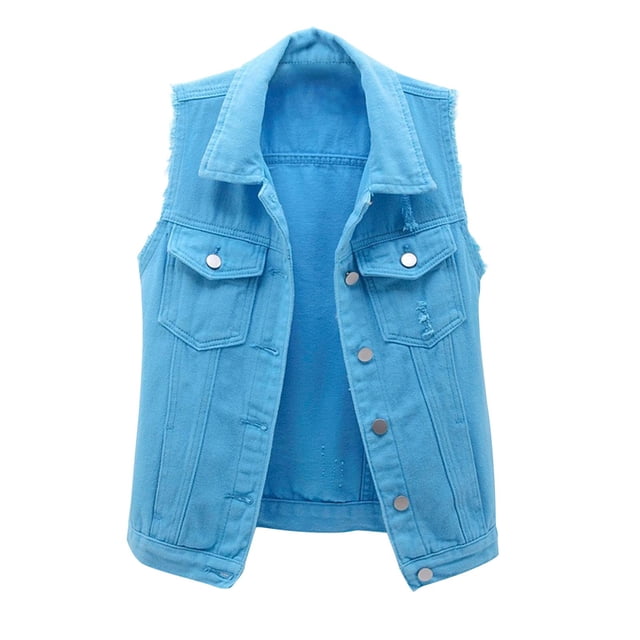 XZNGL Denim Jacket Women Spring and Autumn Coats Solid Sleeveless Denim Jacket Outerwear
