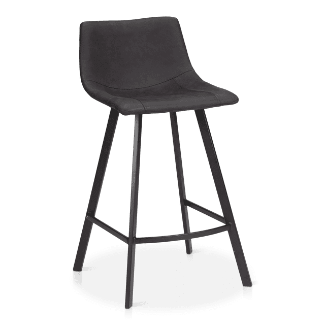 Bouclair Black Textured Faux Leather and Metal Bar Stool