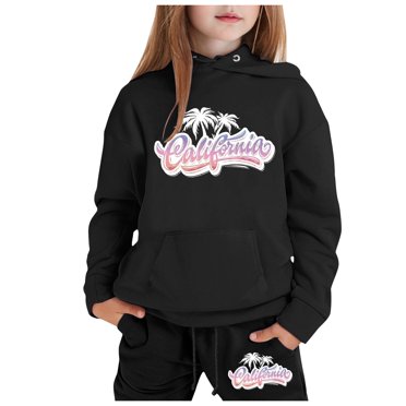 Ediodpoh Kids Clothes Set Children CuHK Children Long Sleeve City Place Name Hoodie Top Hoodie Pants Set Girls Outfit Sets Black 10-11 Years