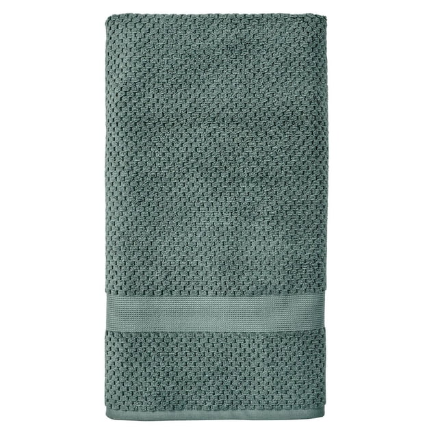 Better Homes & Gardens Signature Soft Collection de Serviettes Texture Maïs Soufflé, Serviette pour Enfants Pliée en Vert Atténué avec Texture Tissée Maïs Soufflé et Bande Lisse, Faite de 90 % Coton US et 10 % viscose pour une Absorption et une Douceur Accrues, Convient à l'Utilisation de la Salle de Bain des Enfants.