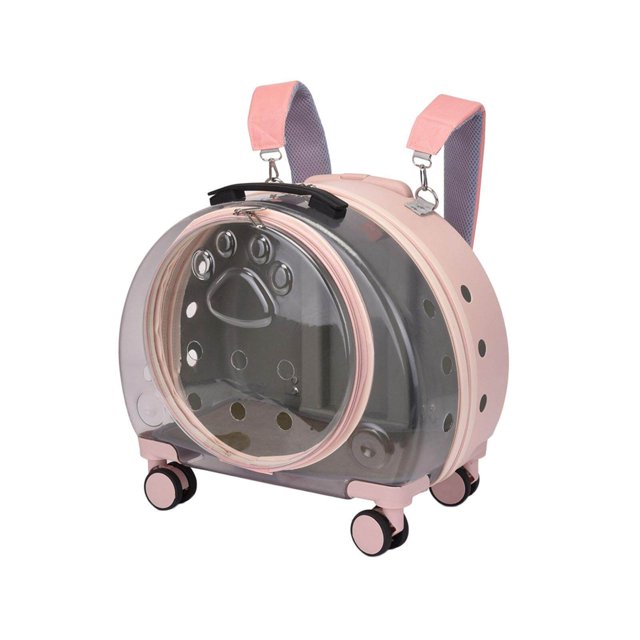 tredstone Kitten Bag Backpack Handbag with Wheels Durable Dog Trolley Case for Puppy Translucent Pink