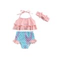 thumbnail image 1 of Fortune Toddler Girl Bikini Set,Ruffle Halter Tops+Mermaid Shorts Swimwear for Kid, 1 of 9