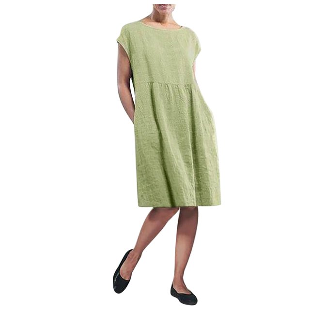 Birdeem Robe Longue Maxi Sans Manches à Col Rond pour Femmes, en Lin, Ample et Grand, Style Caftan, avec Poches