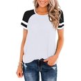 thumbnail image 1 of Nouveau Col Ras du Cou T-Shirt Manches Courtes Top Casual Couleur Bloc Blouse Femmes, 1 of 2