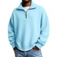 thumbnail image 4 of WTXUE Womens Long Sleeve Quarter Zip Pullover Sweater Casual Loose V Neck Collared Ribbed Knit Jumper Tops Soft Oversized Tunic Sweaters Sky Blue L, 4 of 9