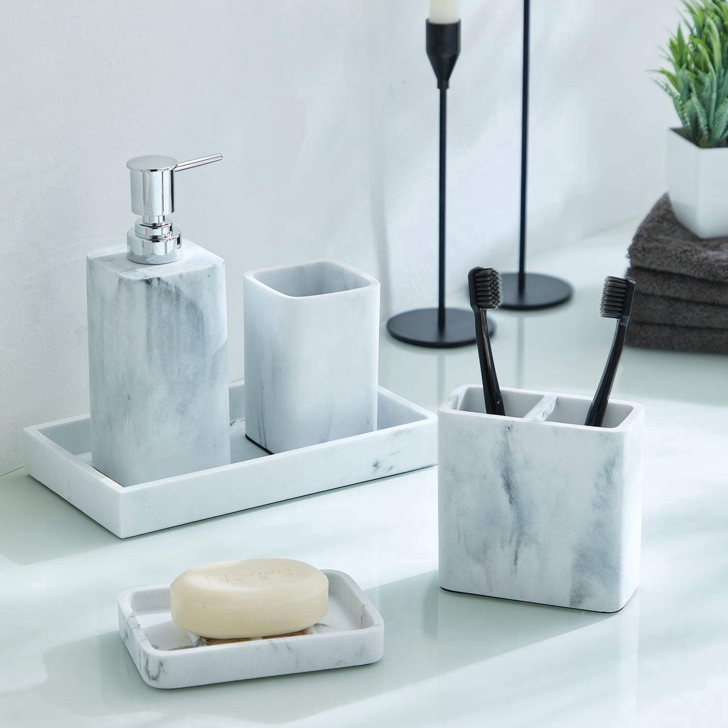 Gobelet hometrends en faux marbre blanc, gobelet en grès, 1 gobelet réutilisable pour rincer à l'eau, utilisation dans la salle de bain