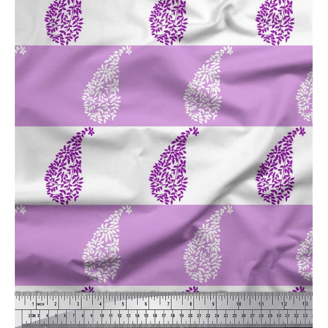 Soimoi Tissu Poly Georgette Violet Rayé & Paisley Imprimé 1 Yard 52 Pouces de Large