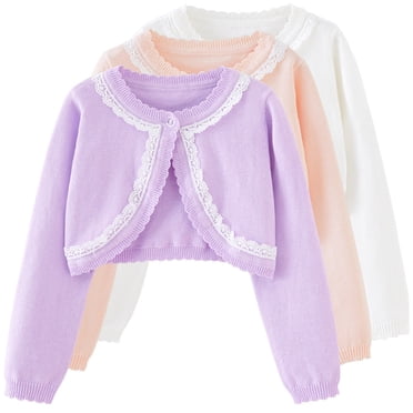 Zwiiyzr Girls Long Sleeve Shrug Knit Cardigan Childrens Bolero Dress Sweater Toddler Shawl Cover Up for 18M-14Y Pink