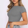 thumbnail image 4 of Jsaierl Women's Solid Color Short Tops Summer Round Neck Short Sleeve T-Shirts Slim Classic Versatile Tees, 4 of 8