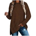 thumbnail image 2 of Pisexur Chandail en Molleton Douillet pour Femmes à Manches Longues Col Rond Mode Couleur Unie Automne chandail Décontracté Ourlet Fendu, 2 of 4