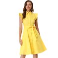 thumbnail image 1 of INSPIRE CHIC Robe-Chemise pour Femme Manches Cap Pointes Col à Pointes Taille à Nouer Boutons Mi-Longue Jaune m, 1 of 1