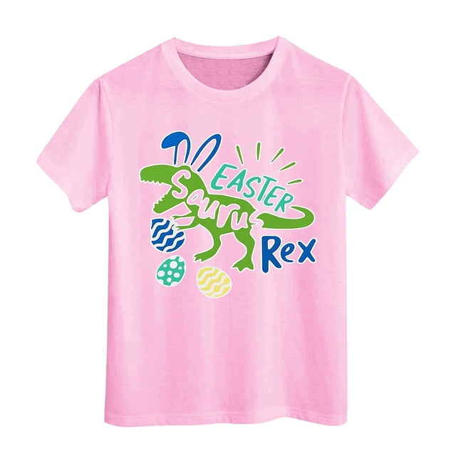 PMVFHDE Tenue de Pâques Fille T-Shirt Graphique de Pâques / Imprimé Lapin et Oeuf Manches Courtes Col Ras du Cou / T-Shirt de Fête en Coton Doux pour Tout-Petit / Tenue Décontractée Printemps Été Rose, 3-4 Ans