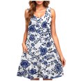 thumbnail image 2 of Ovzne Robes d'Été pour Femmes Robe de Plage Robe Décontractée pour Femmes Grande Taille Sans Manches à Col Rond Courte Robe Fleurie Robe de Vacances Liquidation, 2 of 5
