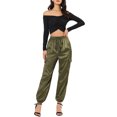 thumbnail image 2 of Unique Bargains Women's Drawstring Elastic High Rise Silky Satin Cargo Pants, 2 of 7