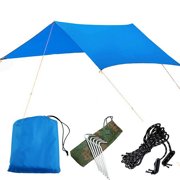 CxhicLuv 3×3M Camping Tent Tarp – Waterproof, Sunproof, Dacron Rain Cover with Ropes & Poles – Ideal for Camping, Hiking, Perfect for Backpackers, Outdoor Adventurers, Blue