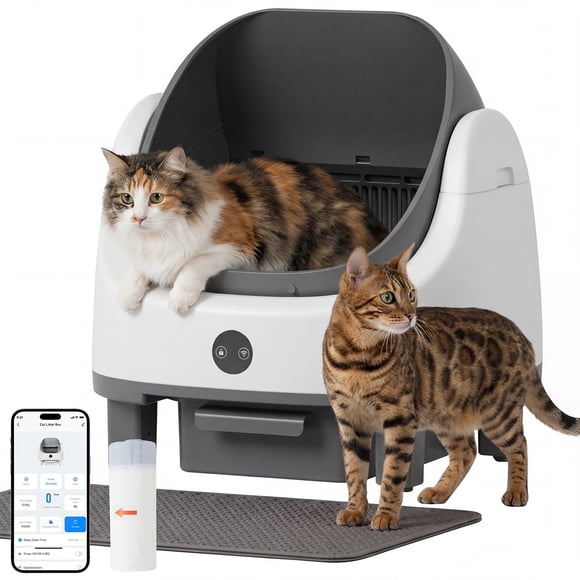 Dateyes Litière Cat Litter Autonettoyante, Bac à Litière Automatique à Dessus Ouvert avec Contrôle par Application, Protection par Capteurs de Sécurité, Tapis Cat Litter et Boîte à Parfum, Gris
