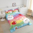 thumbnail image 2 of YST Cute Rabbit Comforter Rainbow Bedding for Girls Cute Bunnies Bedding Sets & Collections Colorful Striped Down Comforter Full Red Hearts Quilt,Cartoon Animals Decor Kids Bedroom Decor 3pcs, 2 of 6