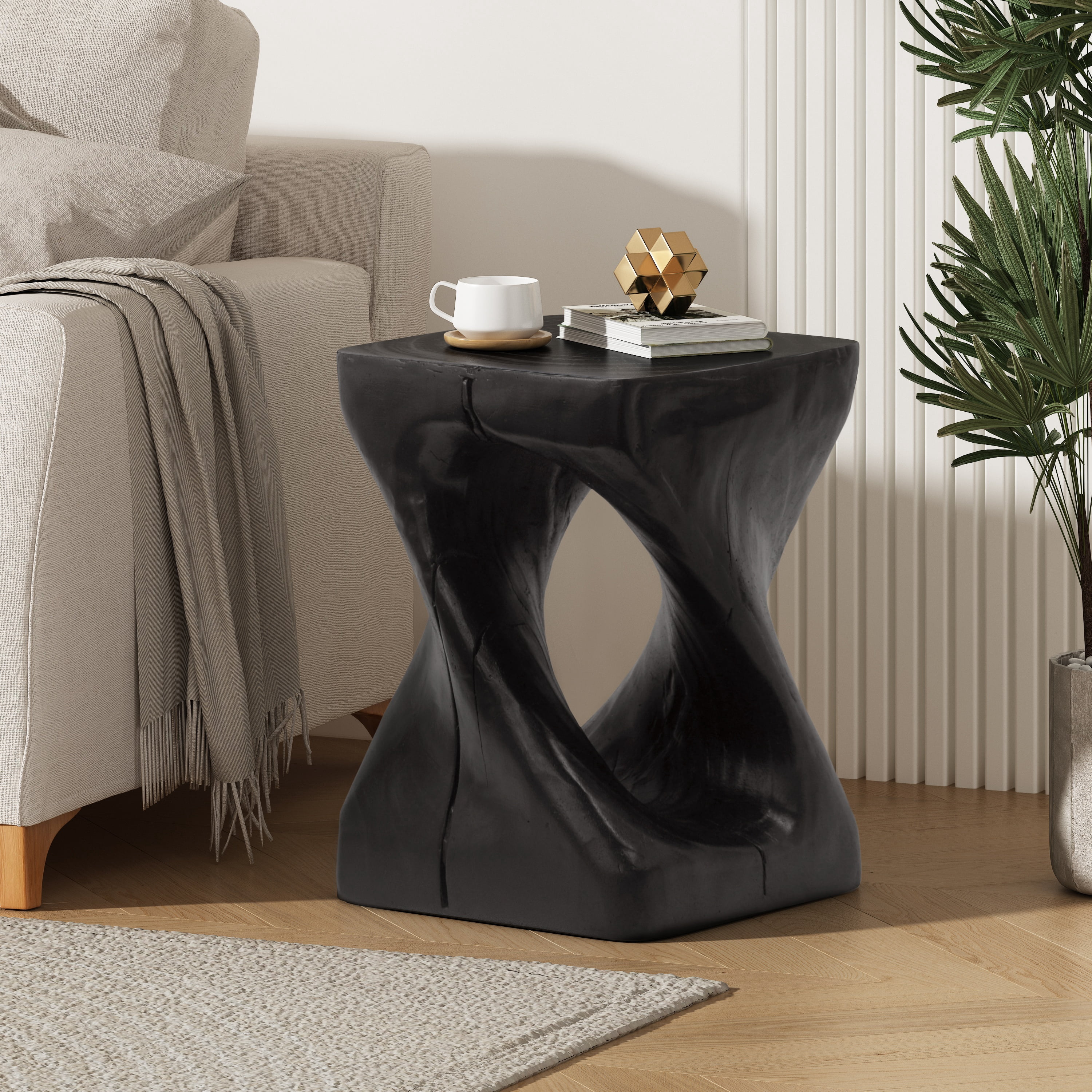 Table d'appoint Noble House grise à motif torsadé, noire