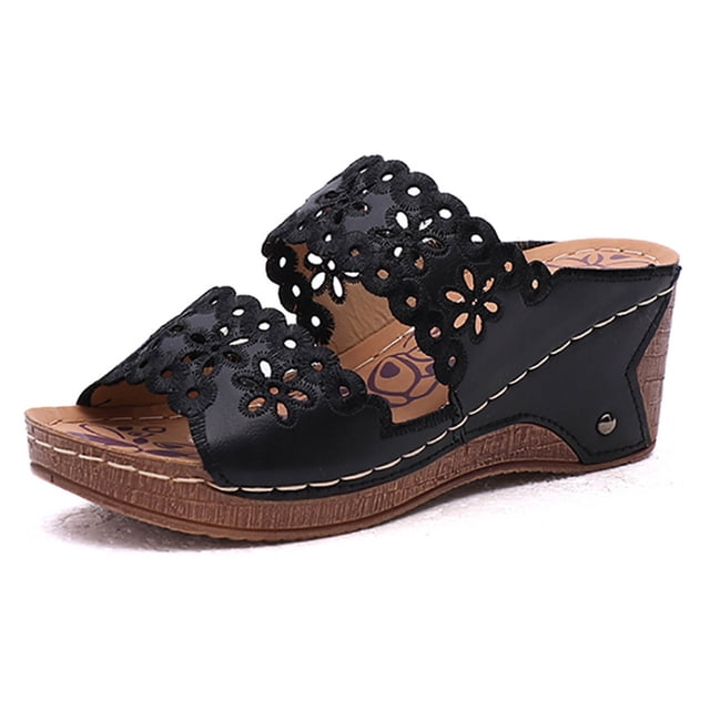 jovati Summer New Style Thick-soled Slope With Embroidered Hollow With Roman Slippers