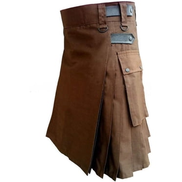 EcoNesxp 03 un Kilt Utilitaire Écossais Marron Moyen pour Hommes Jupe Plissée Gothique Vintage Rétro Kendo Écossais avec Poche Vêtements Écossais