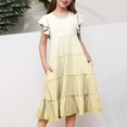 thumbnail image 3 of yoeyez 4-16 Robes pour Enfants Filles Fête Enfants Manches Volantées Robe Maxi à Volants Imprimé Dégradé Col Ras du Cou Robes Soleil Robe de Fête d'Anniversaire pour Enfant Or,12 Ans, 3 of 6