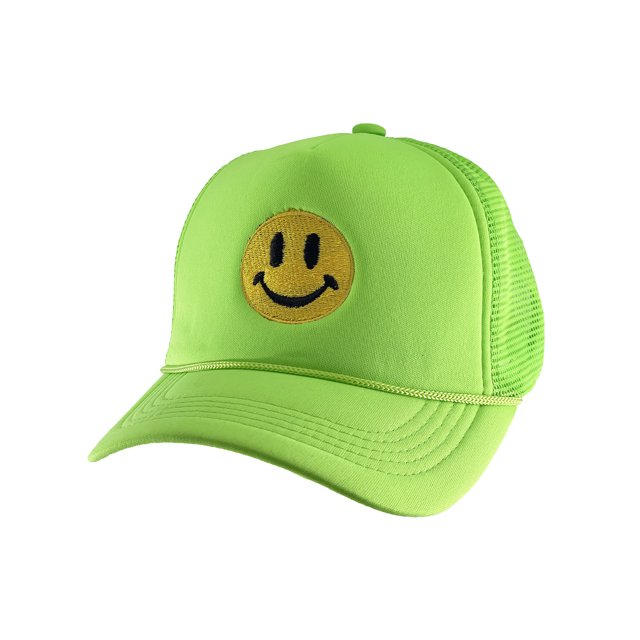 Gravity Threads Smile Face Embroidery Adjustable Trucker Hat - Smile - Neon Green