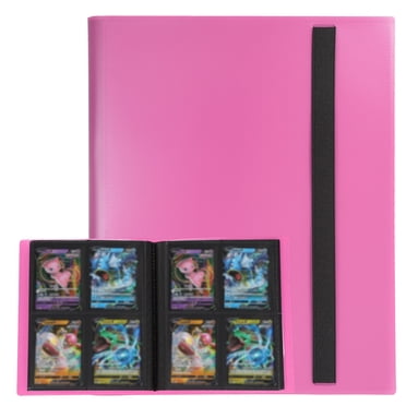 Uxcell 4 Pocket Trading Card Binder, PU Cover Card Collection Binder 160 Side Loading Card Binder Card Album Folder for TCG, Game Cards, Sports Cards(Rose Red)