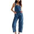 thumbnail image 1 of FAIWAD Denim Overalls Jumpsuits pour Femmes Combinaison Ample à Bretelles Ajustables à Bavette à Jambes Larges avec Poches, 1 of 6