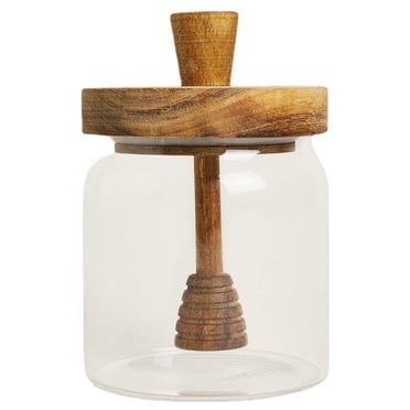 Glass Honey Pot Home Kitchen Honey Jar with Wooden Dipper and Lid Honey Container