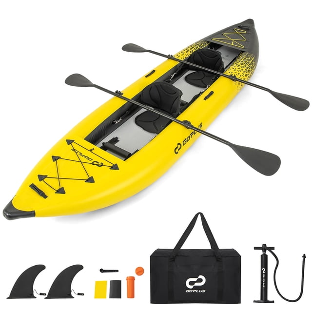 Costway Ensemble de Kayak Gonflable Portable pour 2 Personnes avec Rames en Aluminium, Siège Rembourré en EVA, Jaune