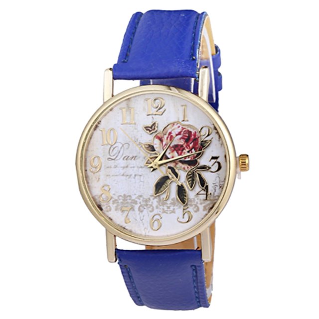 LYMAYTER Stylish Ladies Watch Stylish Women's Rose Pattern Watch - Faux Leather Strap, Quartz Movement