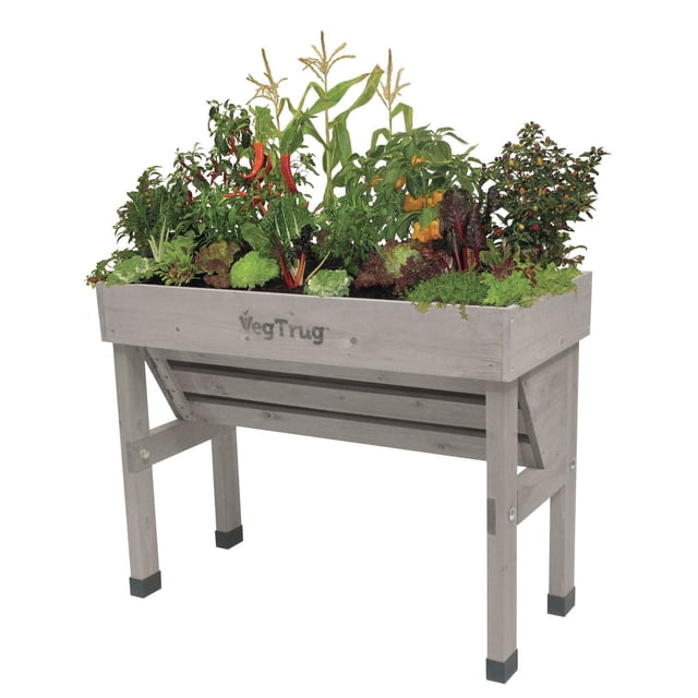 VegTrug Jardinière Surélevée à Montage Mural en Gris, Petite Taille, Fabriquée en Bois de Cèdre Certifié FSC avec Pieds en Plastique, Conçue avec un Dos Plus Profond pour les Grandes Plantes et un avant Moins Profond pour les Herbes, Élevée à 32 Pouces pour un Jardinage Facile sur patios Ou Balcons, Idéale pour les Petits Espaces et le Jardinage Urbain.