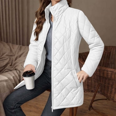 Mceream Vestes pour Femmes Tendance 2025 à Manches Longues Col Montant à Fermeture Éclair Manteau Matelassé Léger Uni d'Hiver Chaud avec Poches Manteau Grande Taille Vêtement d'Extérieur Abrigo Largo de Invierno Para Mujer Blanc m