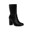thumbnail image 1 of Unique Bargains Bottes Mi-Mollet Pliables à Talons Blocs à Bout Rond pour Femmes Noires (Taille 7), 1 of 8