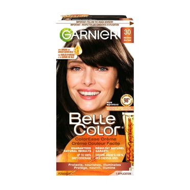 Garnier Belle Color Permanent Hair Dye, 30 Dark Brown, 100% Grey Coverage, Enriched with Argan Oil and Wheat Germ Oils - 1 Application
