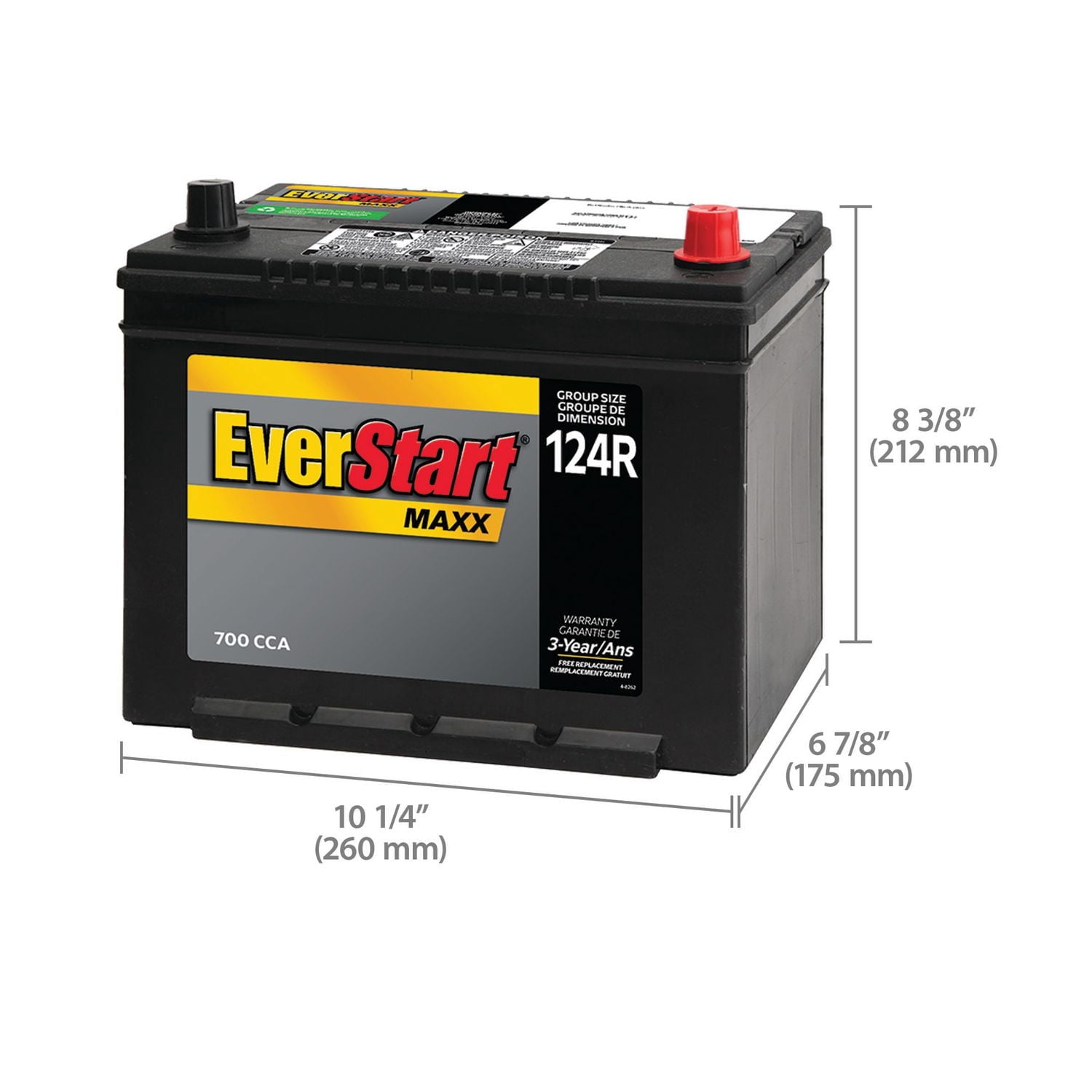 EverStart Auto MAXX-124RN – 12 Volts, Batterie automobile, groupe 124R, 700 ADF