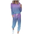 thumbnail image 1 of Mrat Women Jogging Suits 2 Piece Set 2 Piece Jogging Sets Gradient Color Polyester Long Sleeve Sweatsuits Sets Two Piece Track Suits Drawstring High Waist Pants Set Comfy Outfits T-Light Blue L, 1 of 5