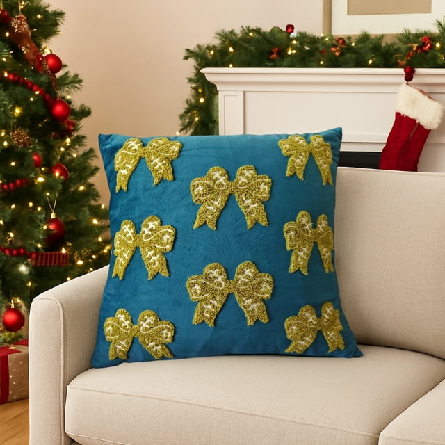 Wzzjkit Christmas Velvet Bow Pillowcase Green and Blue Available Holiday Decorative Pillowcase
