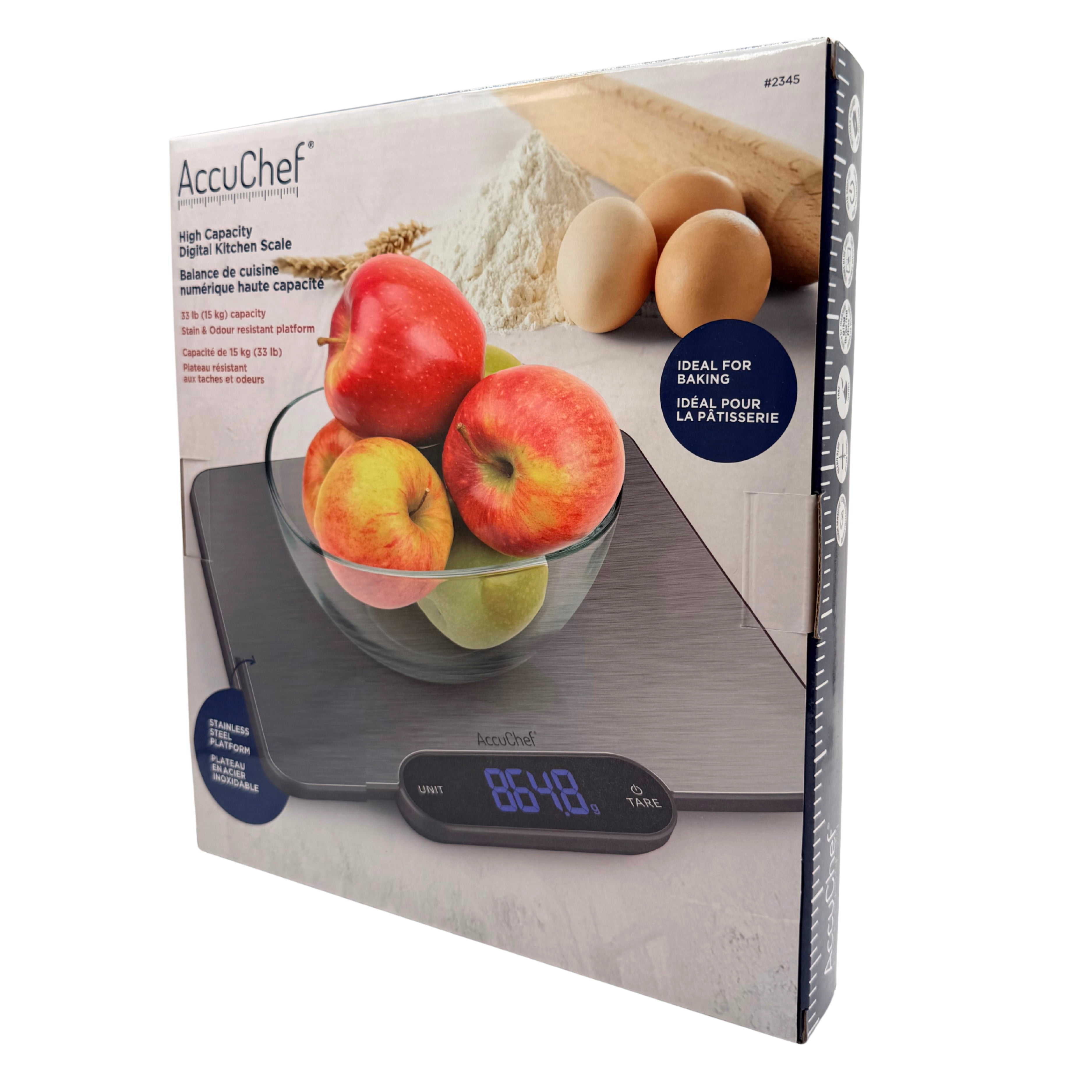 AccuChef balance de cuisine numérique haute capacité, 33 lb (15 kg), Wide Platform, modèle 2345