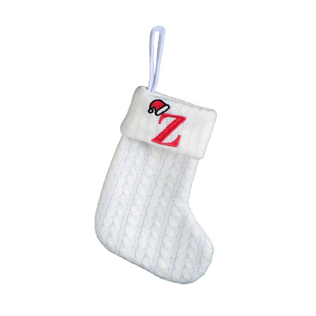 Decorative Knitted Christmas Socks Bag for Kids with Embroidery Letters Candy Themed Holiday Stocking