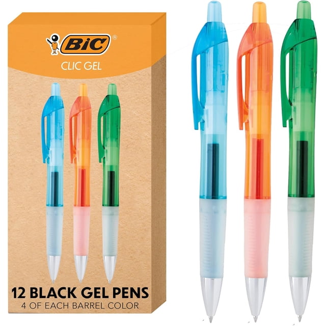 BIC Intensity Clic Black Gel Pens, Medium Point (0.7mm), 12-Count Pack, Retractable Gel Pens With Comfortable Grip (packaging may vary) (Black)