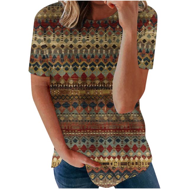 SMihono Hauts pour Femmes Été Décontracté Mode Confortable Col Rond Manches Courtes Imprimé Blouse T-shirt Oversize pour Femmes 2023