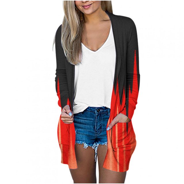 Pompotops Blouse Décontractée à Manches Longues Imprimée pour Femme avec Poche Cardigan Manteau Liquidation