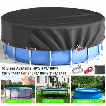 SHELTUSE Couverture de Piscine Ronde de 16 Pieds en Oxford, Couverture Solaire pour Piscine hors Terre avec Corde d'Acier pour Piscines hors Terre, Couverture de Piscine hors Terre, Couverture de Piscine d'Hiver, Noir